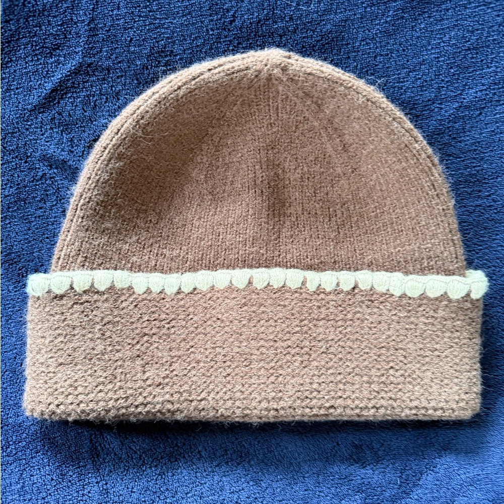 Vince Camuto Tan Knit Beanie with Cream Trim